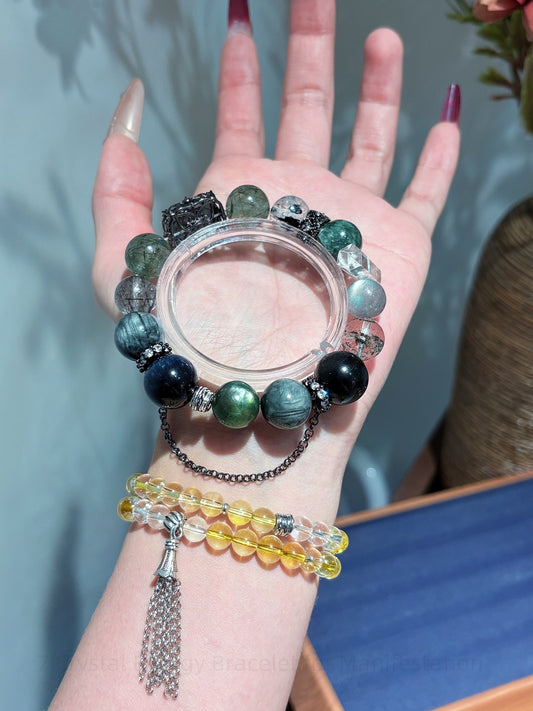 7 Crystal Energy Bracelet for Manifestation & Protection | Green Aventurine, Lepidolite & Tiger Eye Healing Stones | Spiritual Balance Jewelry