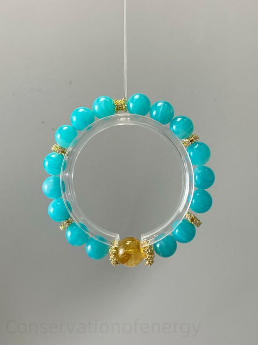 Amazonite & Golden Rutilated Quartz Bracelet for Confidence, Wealth Energy and Positive Decision-Making - Balanced Chakra Crystal Jewelry Gift