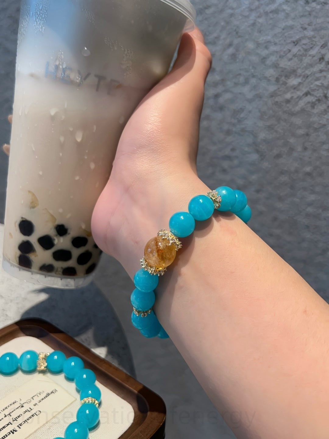 Amazonite & Golden Rutilated Quartz Bracelet for Confidence, Wealth Energy and Positive Decision-Making - Balanced Chakra Crystal Jewelry Gift