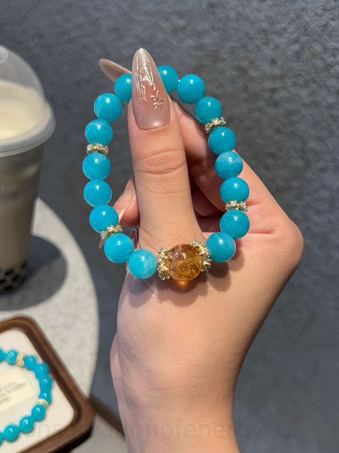 Amazonite & Golden Rutilated Quartz Bracelet for Confidence, Wealth Energy and Positive Decision-Making - Balanced Chakra Crystal Jewelry Gift