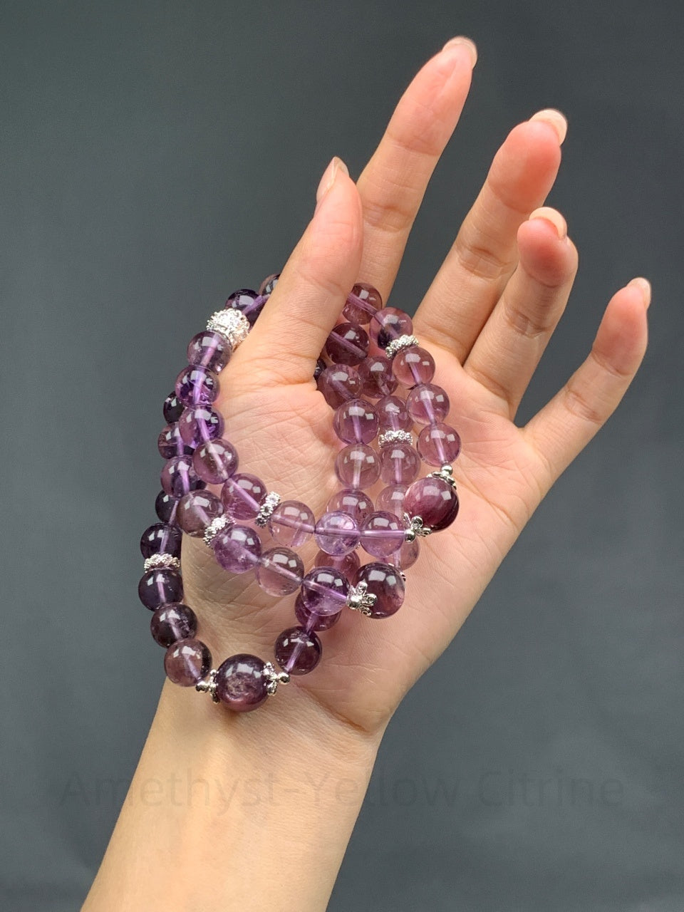 Amethyst-Yellow Citrine & Lepidolite Bracelet for Spiritual Balance, Creativity & Positive Energy