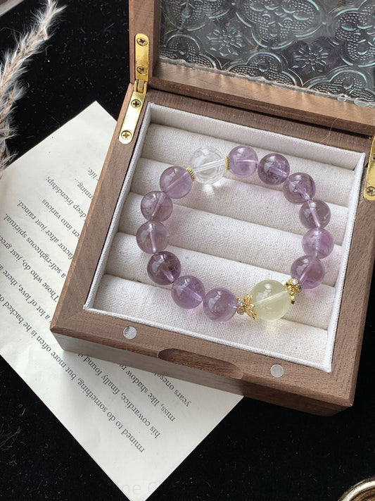 Amethyst Citrine Clear Quartz Bracelet - Triple Energy Crystal Bracelet for Positive Vibes, Wealth & Spiritual Growth
