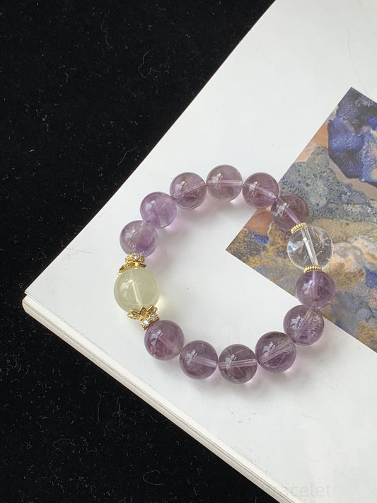 Amethyst Citrine Clear Quartz Bracelet - Triple Energy Crystal Bracelet for Positive Vibes, Wealth & Spiritual Growth