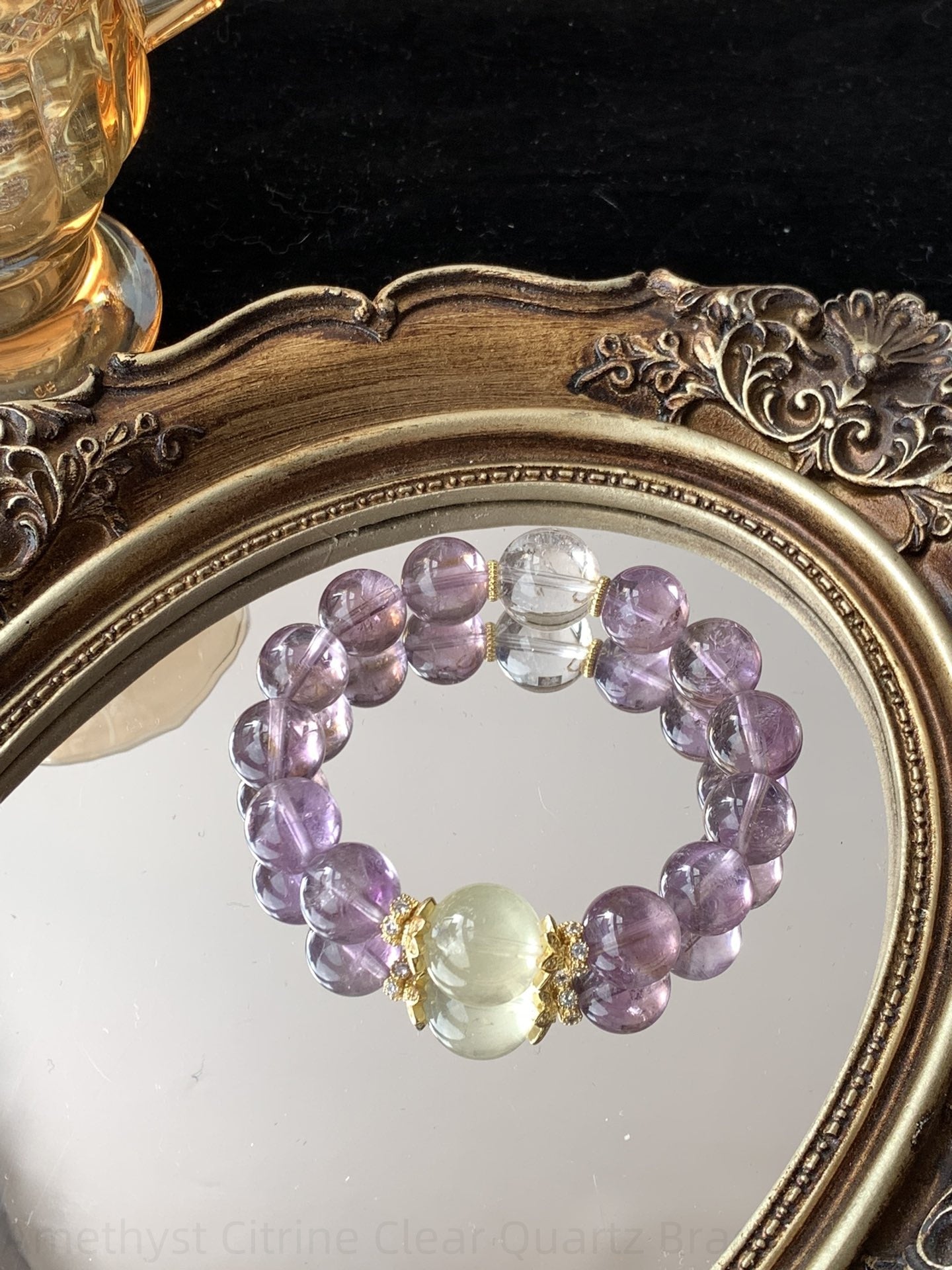 Amethyst Citrine Clear Quartz Bracelet - Triple Energy Crystal Bracelet for Positive Vibes, Wealth & Spiritual Growth