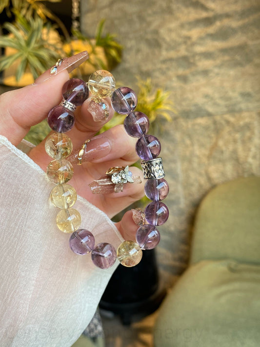 Amethyst Tower & Golden Aura Crystal Bracelet - Energy Alignment, Wealth Attraction Spiritual Jewelry for Women Men