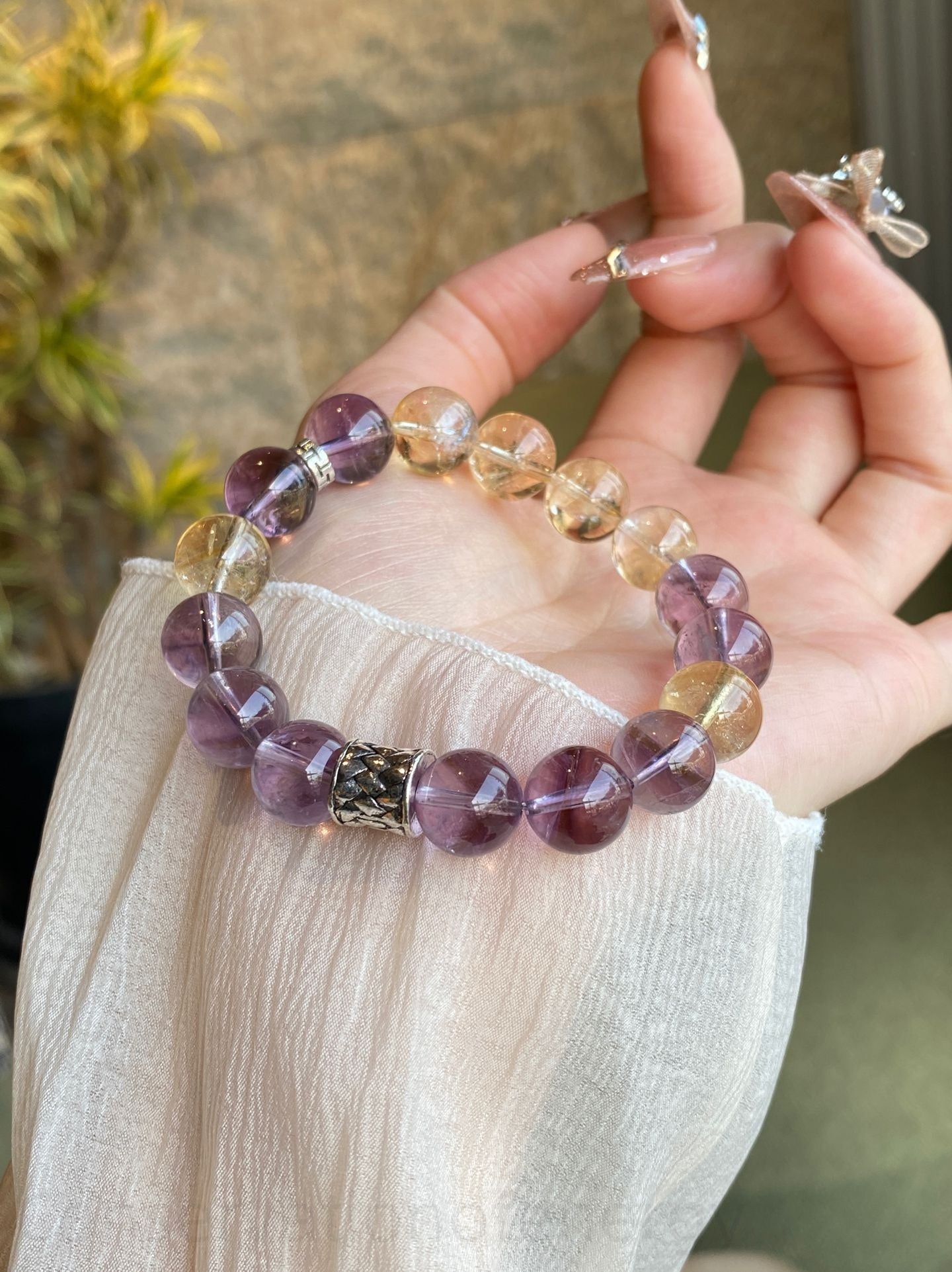 Amethyst Tower & Golden Aura Crystal Bracelet - Energy Alignment, Wealth Attraction Spiritual Jewelry for Women Men