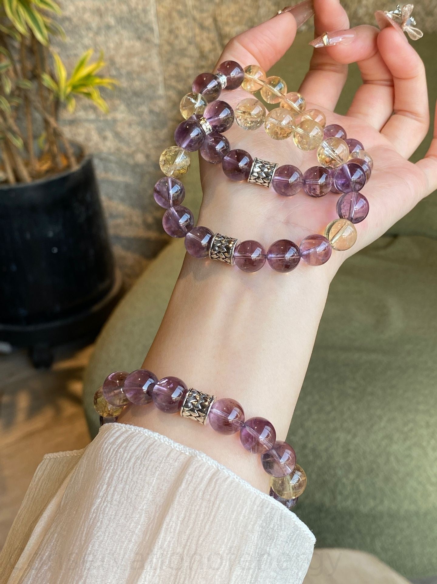 Amethyst Tower & Golden Aura Crystal Bracelet - Energy Alignment, Wealth Attraction Spiritual Jewelry for Women Men