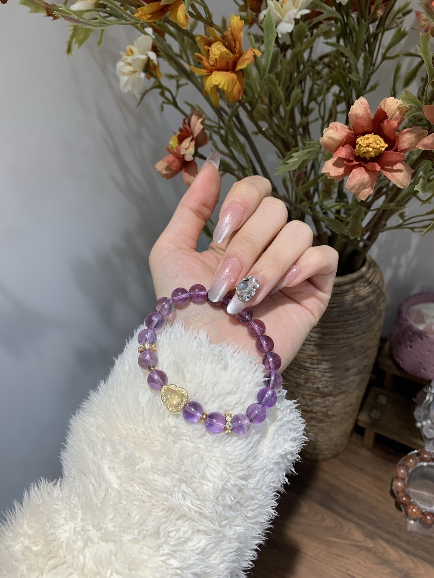 Ancient Energy Fusion Bracelet: Brazilian Amethyst & Jade Gourd for Crown-Heart Chakra Alignment