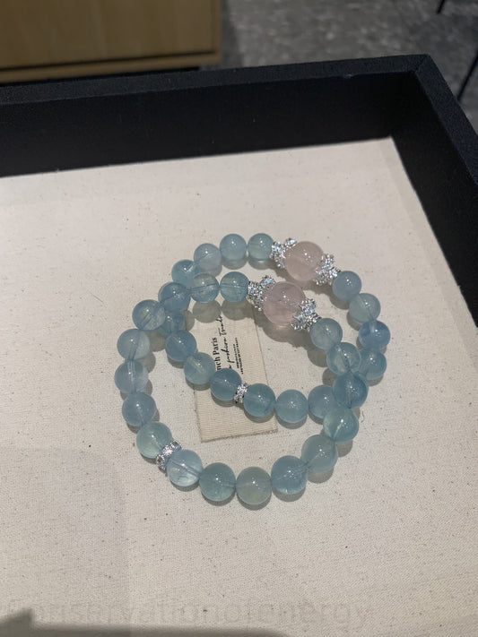 Aquamarine & Rose Quartz Crystal Bracelet for Love, Communication & Emotional Balance - Positive Energy Jewelry