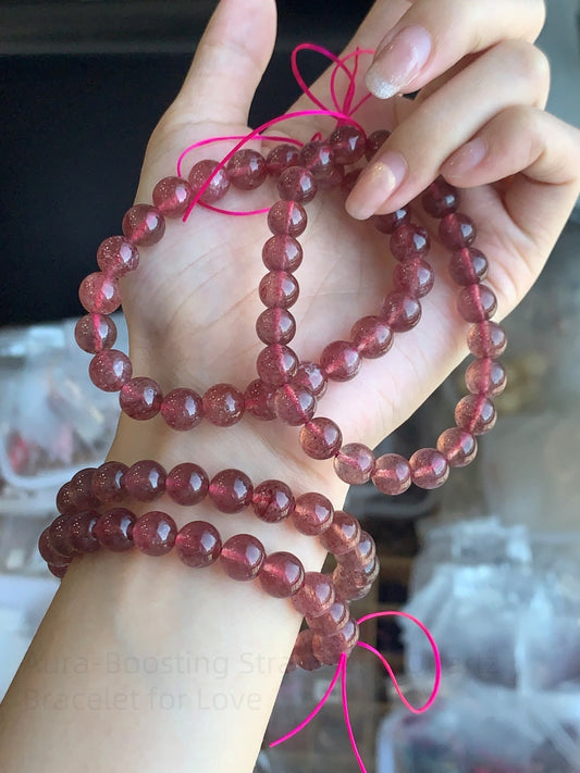 Aura-Boosting Strawberry Quartz Bracelet for Love & Harmony - Natural Gemstone Jewelry Gift