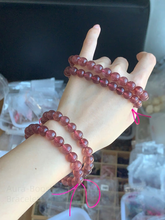 Aura-Boosting Strawberry Quartz Bracelet for Love & Harmony - Natural Gemstone Jewelry Gift