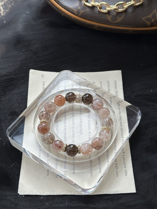 Black Gold Super Seven & Smoky Quartz Bracelet for Prosperity, Focus & Energy Balance - Natural Crystal Jewelry for Spiritual Growth