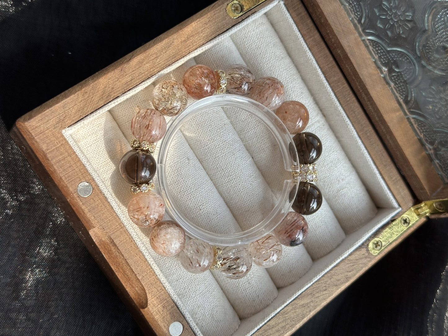 Black Gold Super Seven & Smoky Quartz Bracelet for Prosperity, Focus & Energy Balance - Natural Crystal Jewelry for Spiritual Growth