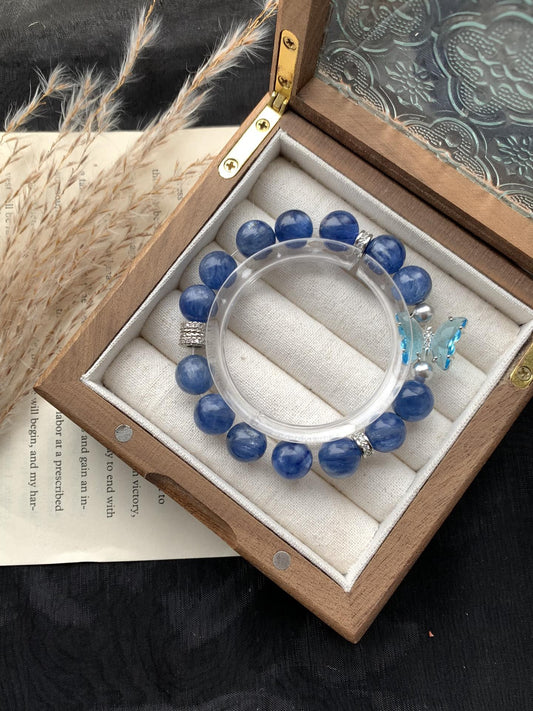 Blue Kyanite Energy Bracelet for Clarity & Confidence | Spiritual Growth Jewelry, Stress Relief Handmade Adjustable Wristband