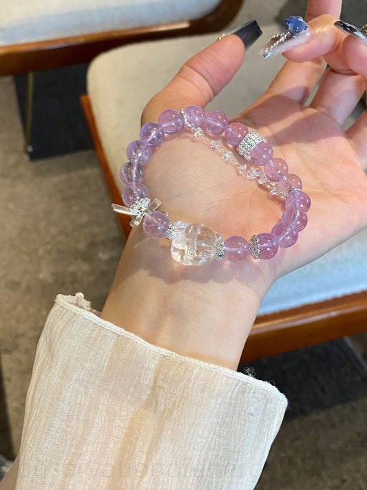 Bolivian Amethyst & Clear Quartz Crystal Bracelet for Energy Balancing, Spiritual Growth, and Positive Vibes