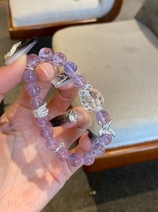 Bolivian Amethyst & Clear Quartz Crystal Bracelet for Energy Balancing, Spiritual Growth, and Positive Vibes