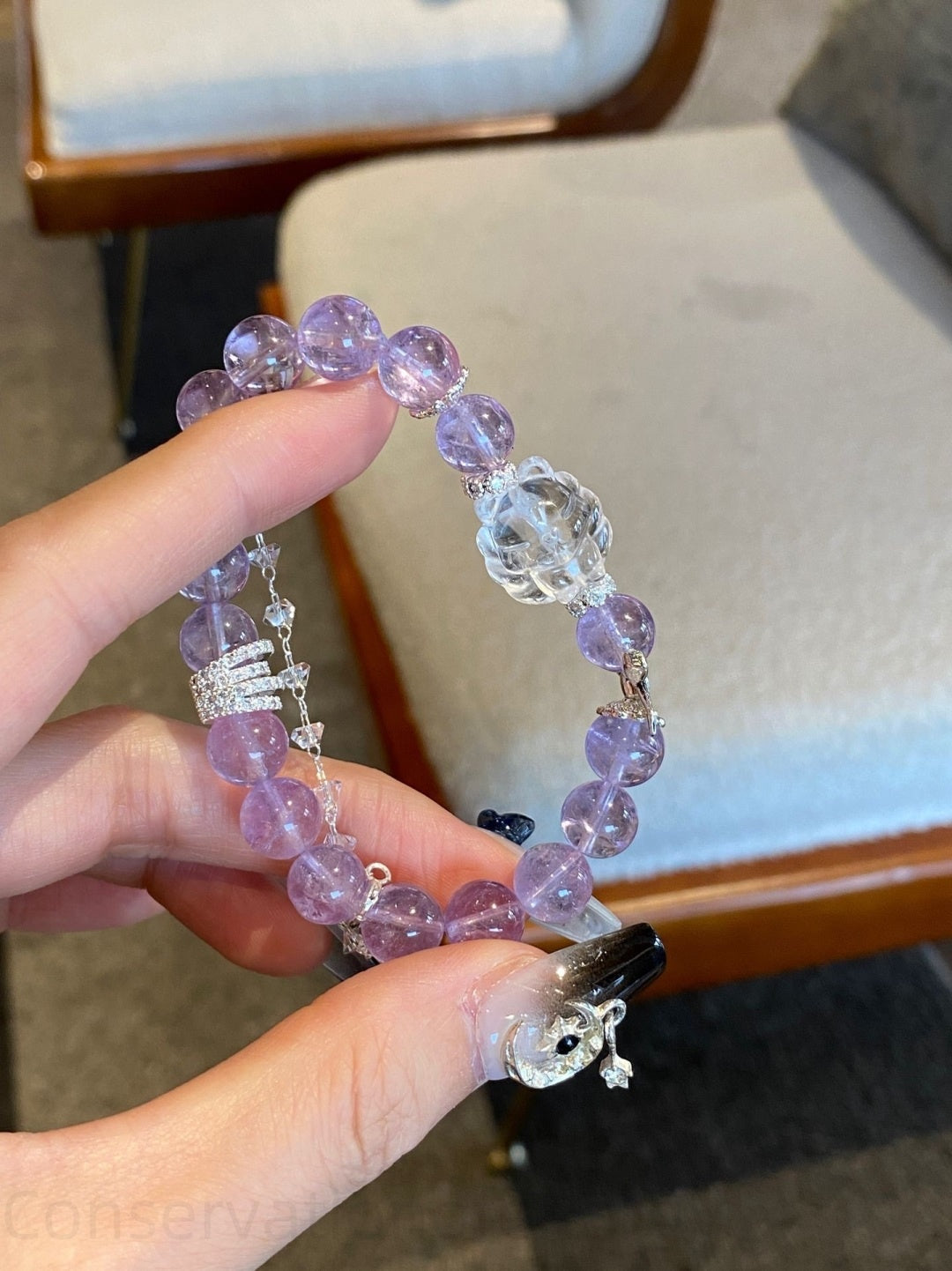 Bolivian Amethyst & Clear Quartz Crystal Bracelet for Energy Balancing, Spiritual Growth, and Positive Vibes