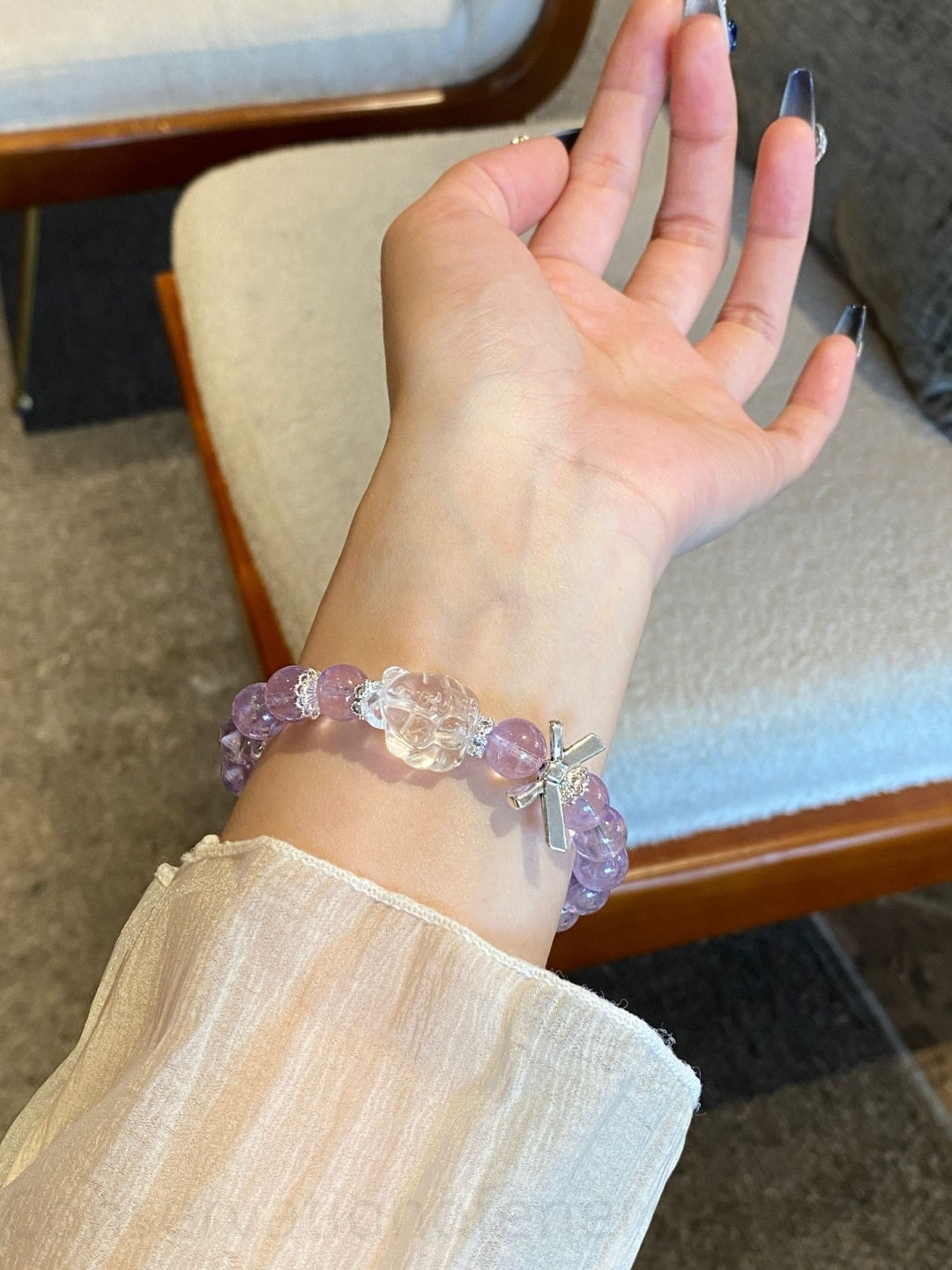 Bolivian Amethyst & Clear Quartz Crystal Bracelet for Energy Balancing, Spiritual Growth, and Positive Vibes
