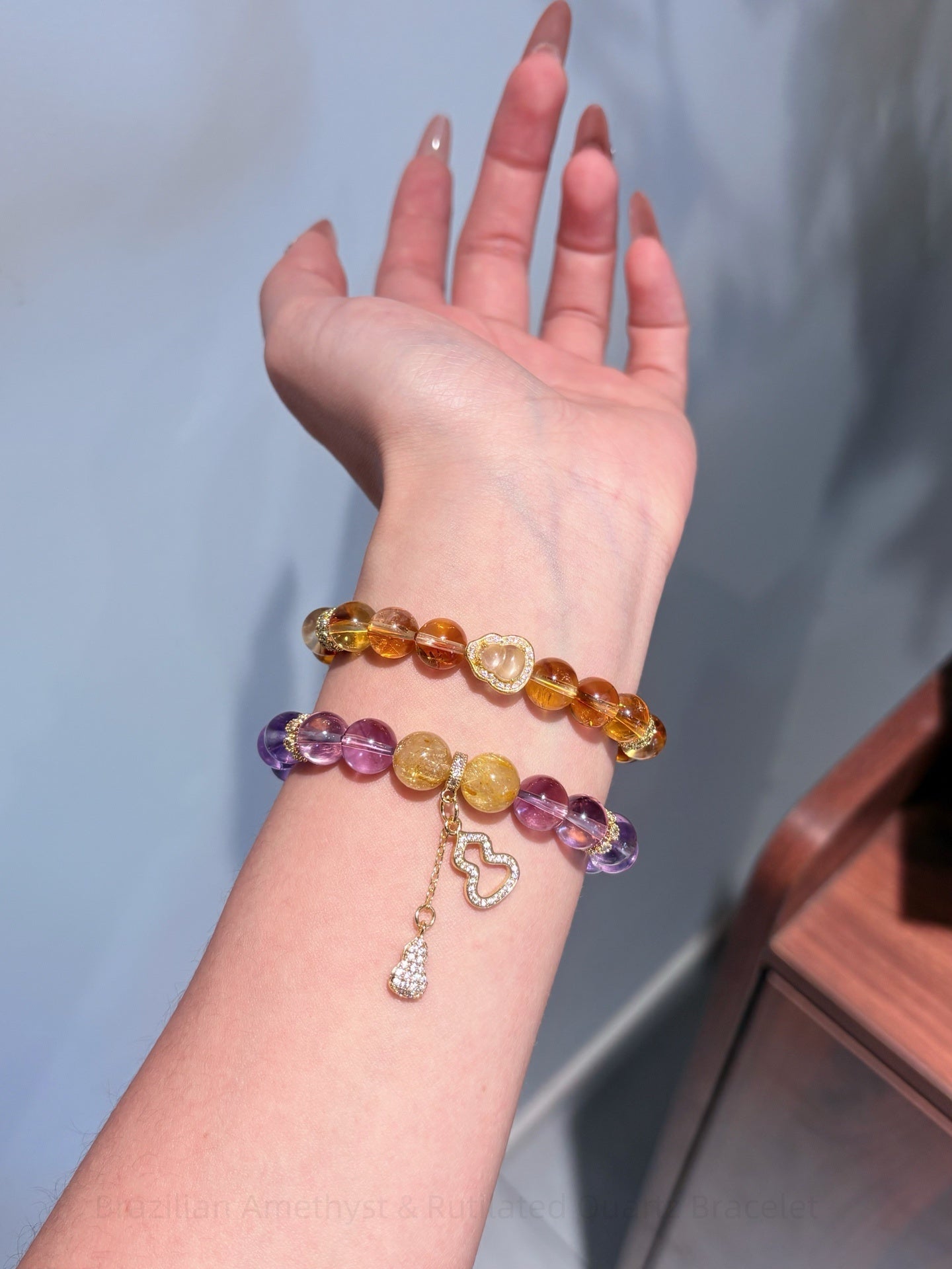 Brazilian Amethyst & Rutilated Quartz Bracelet for Balanced Energy, Confidence & Positive Vibes - Handcrafted Spiritual Jewelry