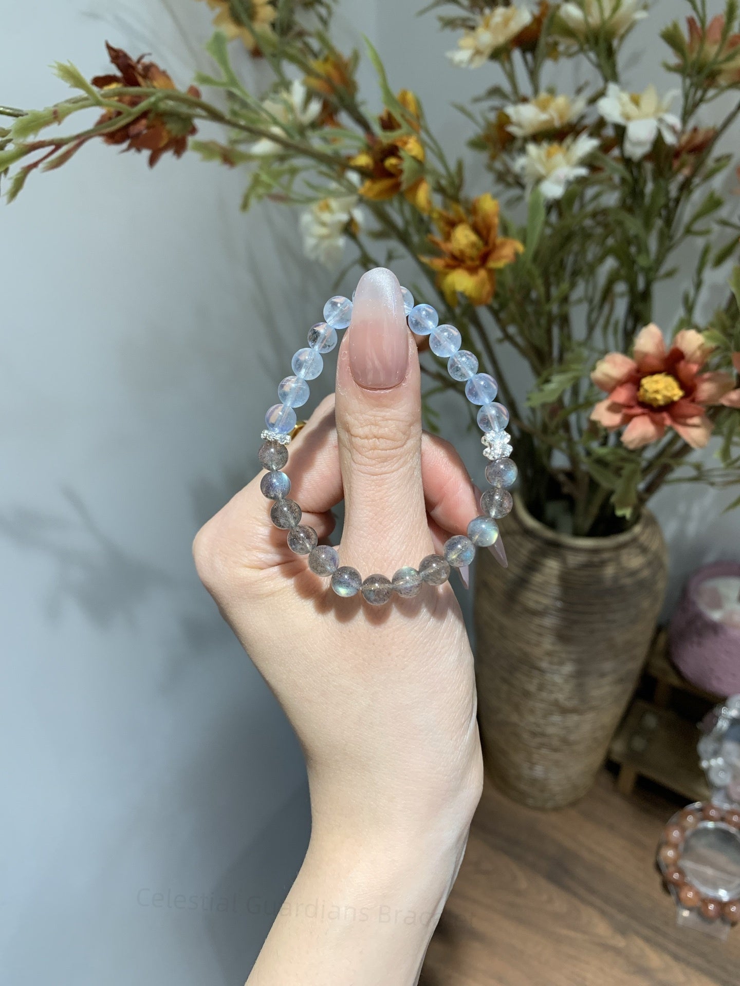 Celestial Guardians Bracelet: Moonstone & Aquamarine for Divine Feminine Energy + Throat Chakra Alignment