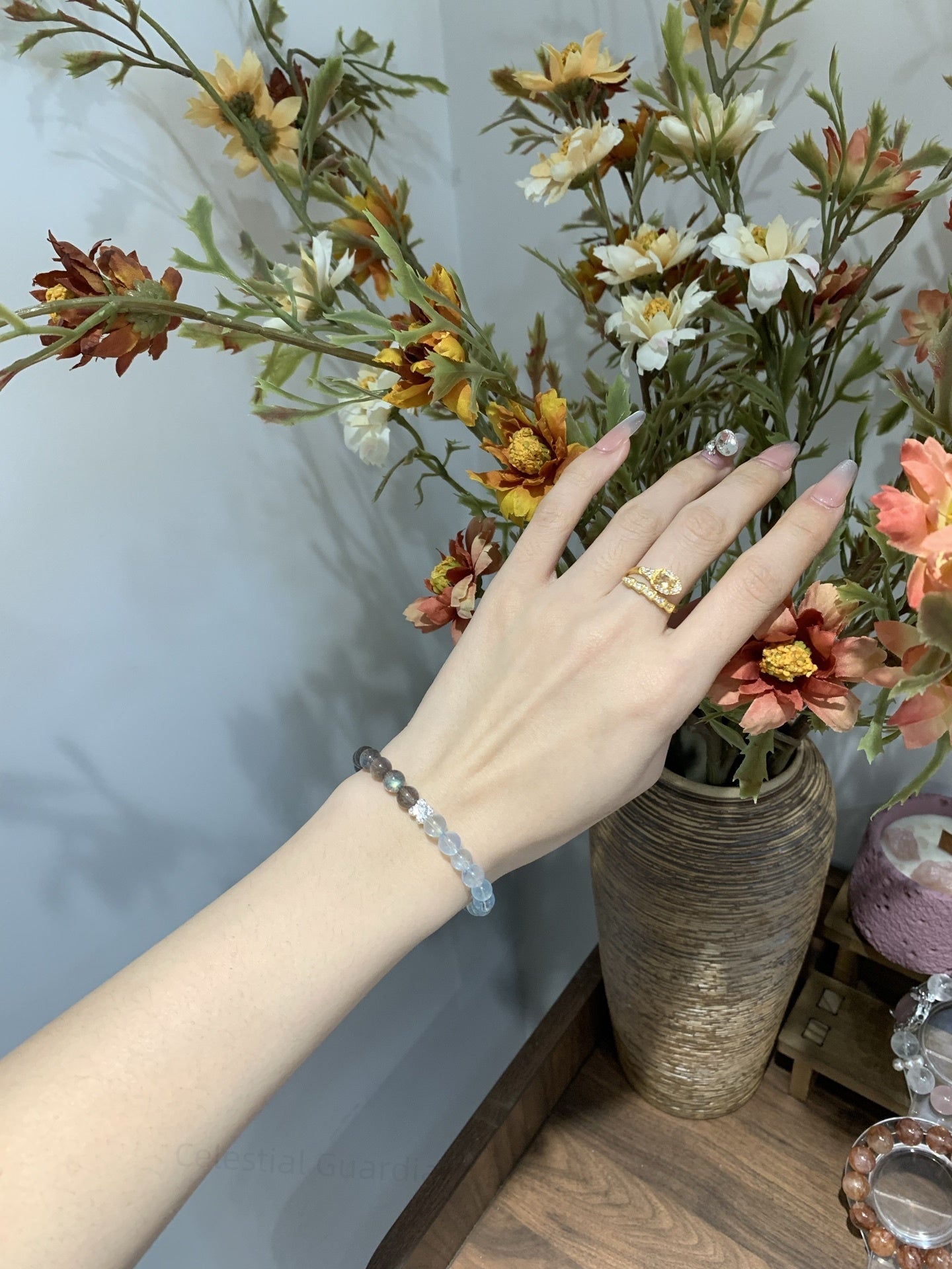 Celestial Guardians Bracelet: Moonstone & Aquamarine for Divine Feminine Energy + Throat Chakra Alignment