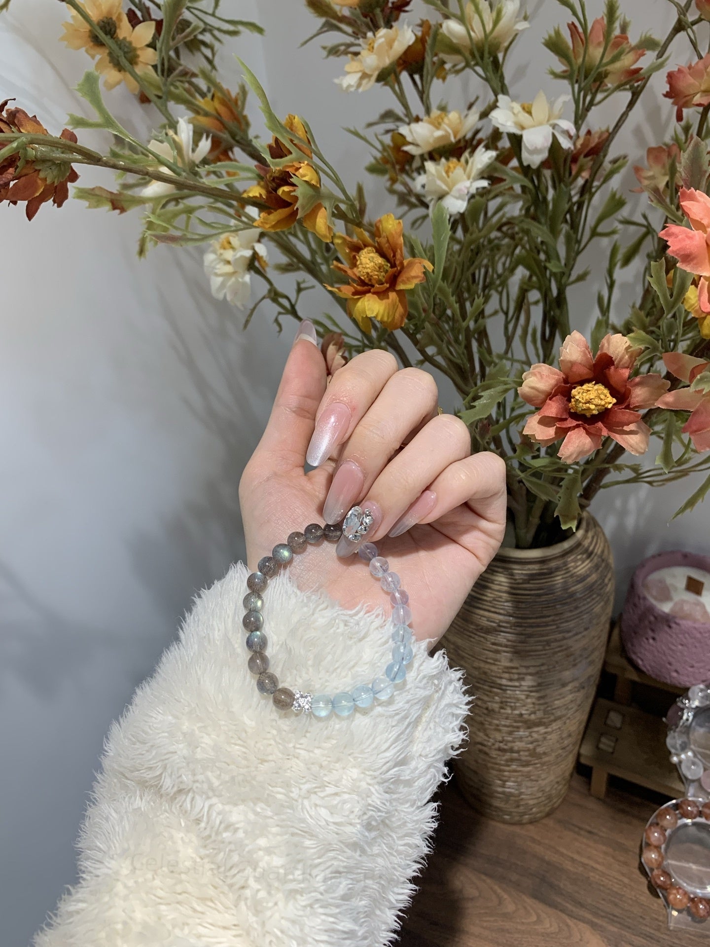 Celestial Guardians Bracelet: Moonstone & Aquamarine for Divine Feminine Energy + Throat Chakra Alignment
