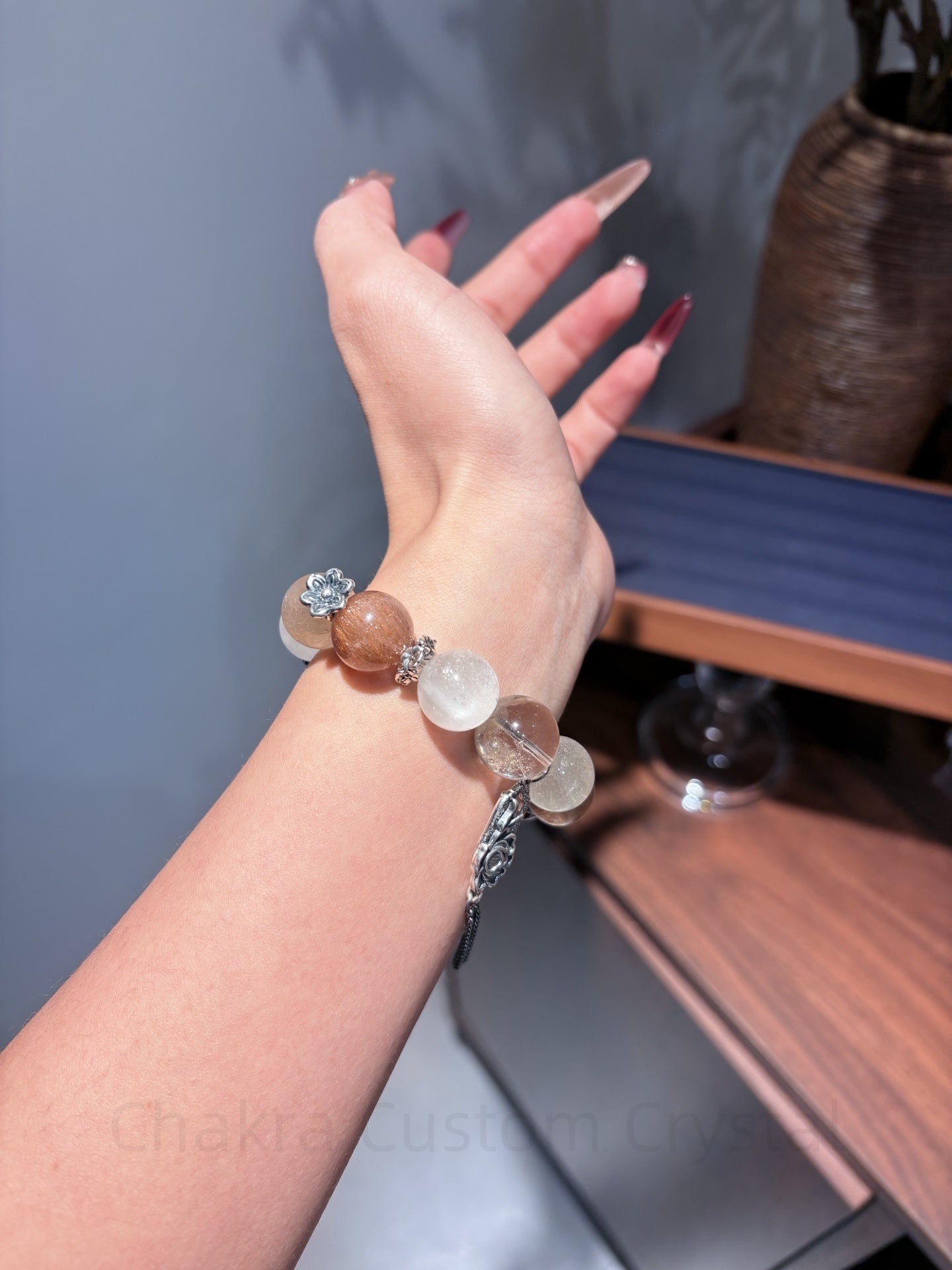Chakra Custom Crystal Bracelet with Rutile Quartz & Black Tourmaline - Energy Balancing Jewelry for Clarity & Abundance