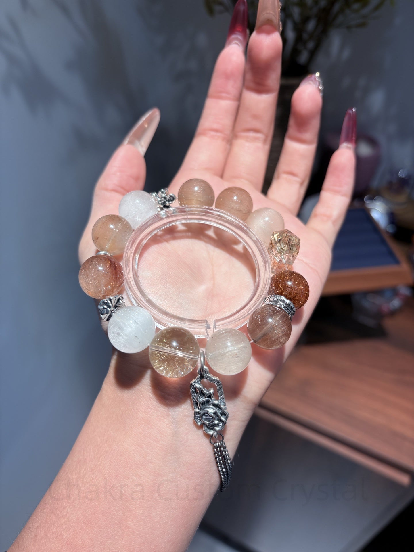 Chakra Custom Crystal Bracelet with Rutile Quartz & Black Tourmaline - Energy Balancing Jewelry for Clarity & Abundance