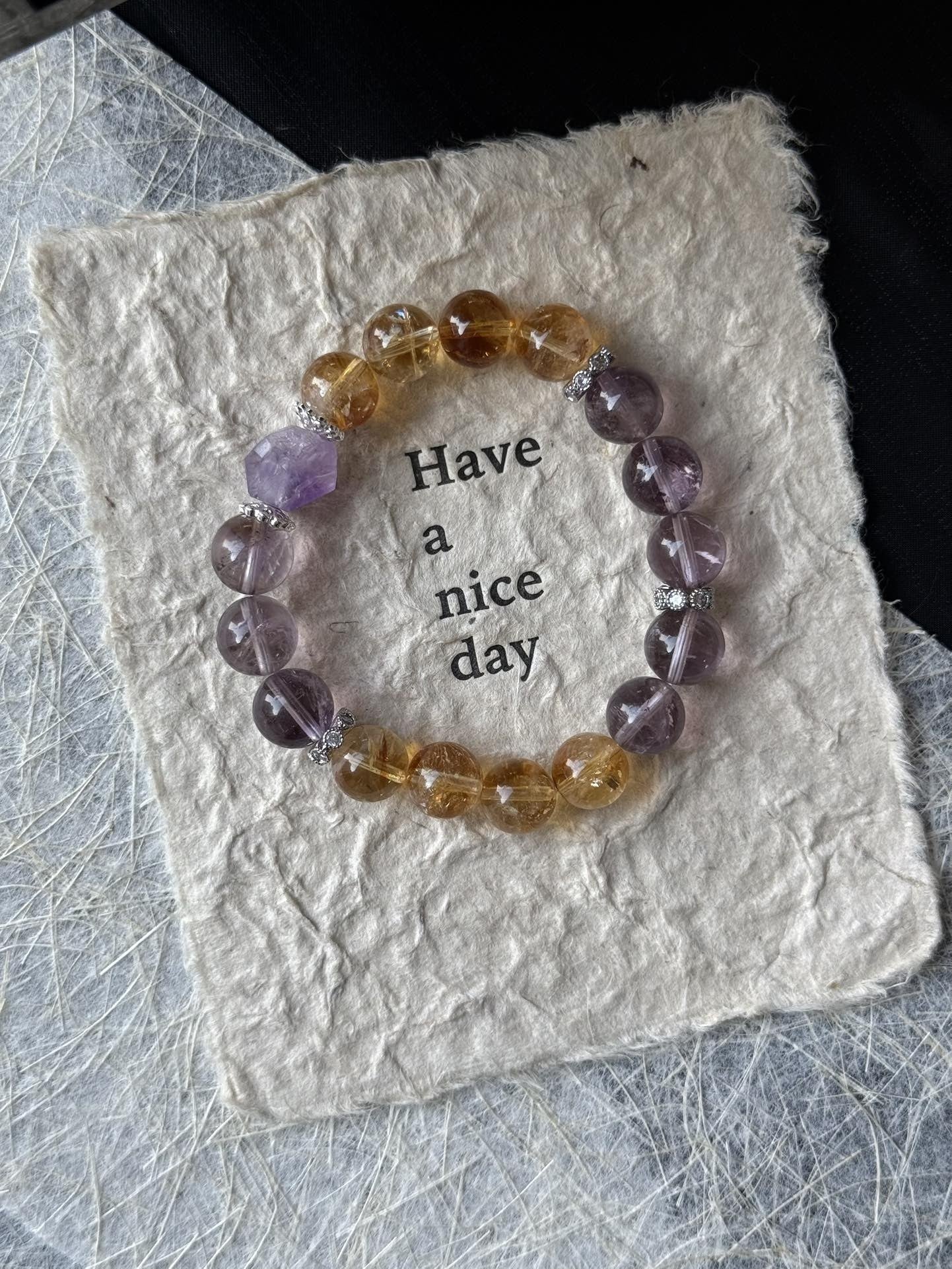 Citrine & Amethyst Crystal Bracelet for Wealth, Wisdom & Spiritual Balance | Handmade Energy Jewelry for Positive Vibes