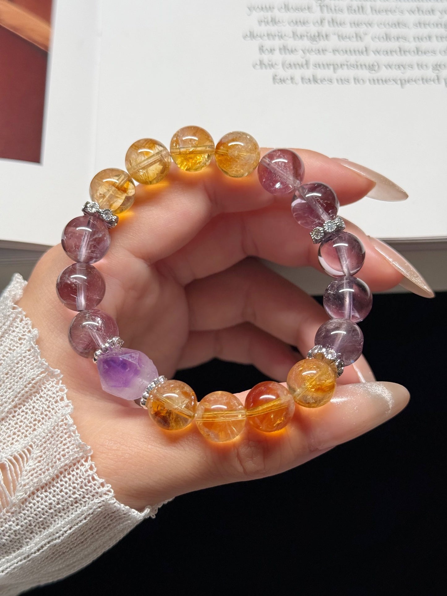 Citrine & Amethyst Crystal Bracelet for Wealth, Wisdom & Spiritual Balance | Handmade Energy Jewelry for Positive Vibes