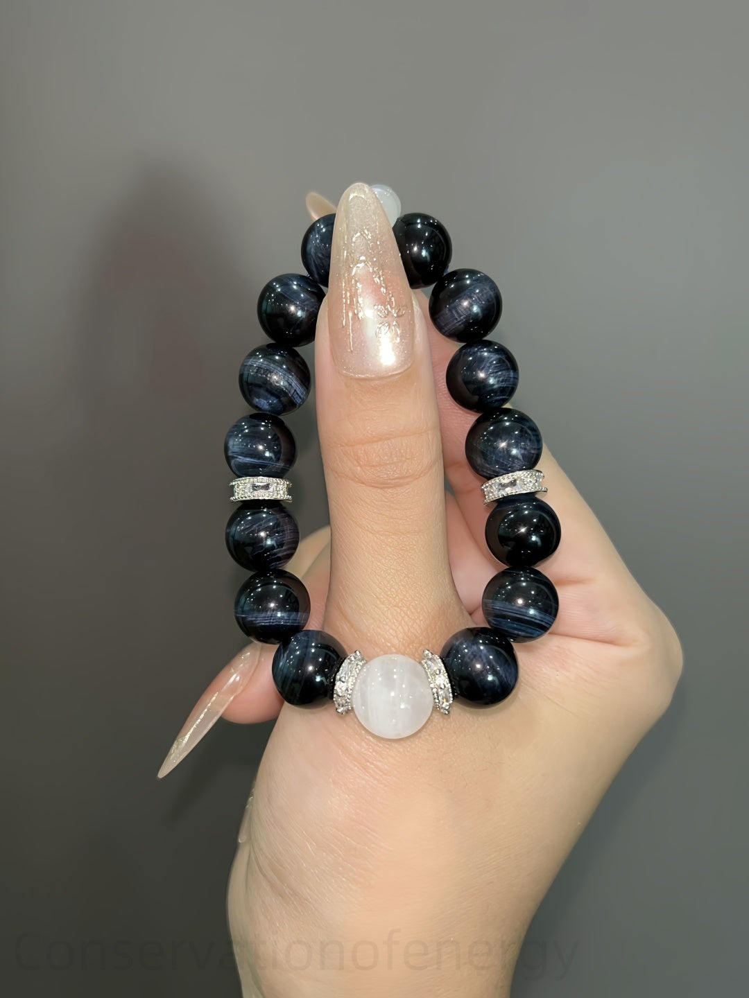 Empower Your Energy: Tri-Crystal Bracelet with Blue Tiger’s Eye, Green Phantom Quartz & Blue Moonstone for Courage, Wealth & Harmony