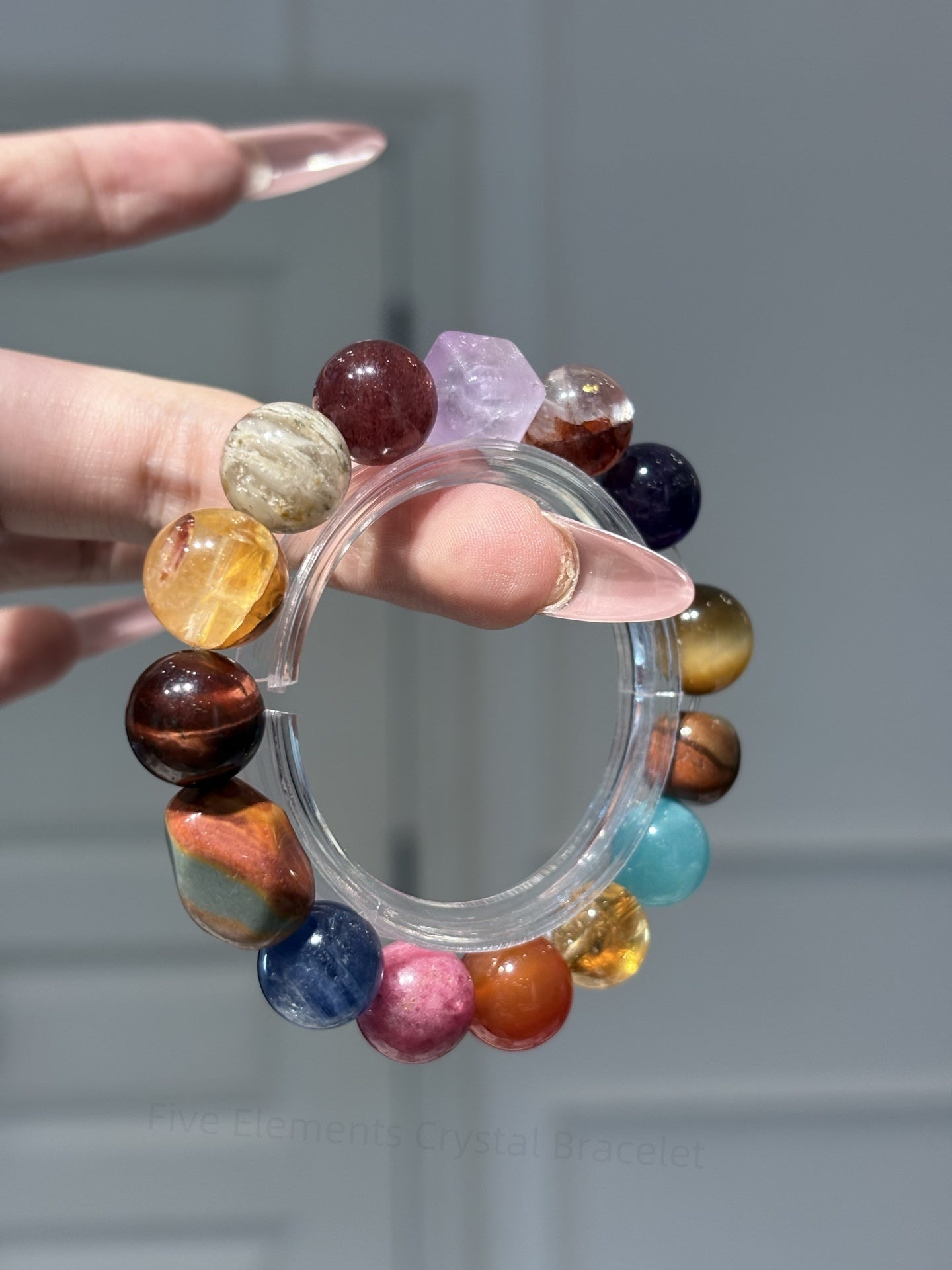 Five Elements Crystal Bracelet - Wealth, Love & Energy Balance (Water & Earth) | Layered Ghost, Red Carnelian, Tiger Eye Stone