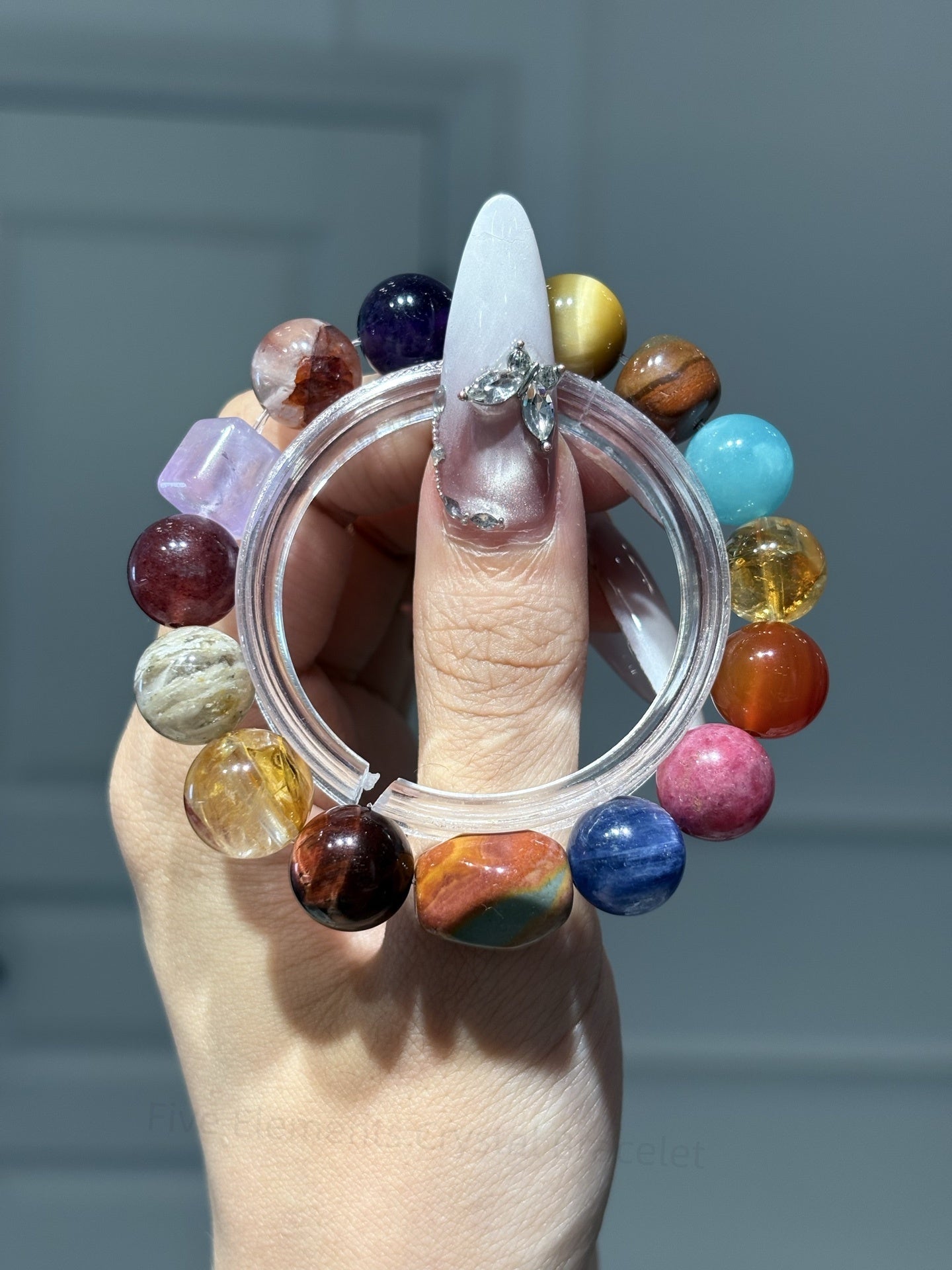Five Elements Crystal Bracelet - Wealth, Love & Energy Balance (Water & Earth) | Layered Ghost, Red Carnelian, Tiger Eye Stone