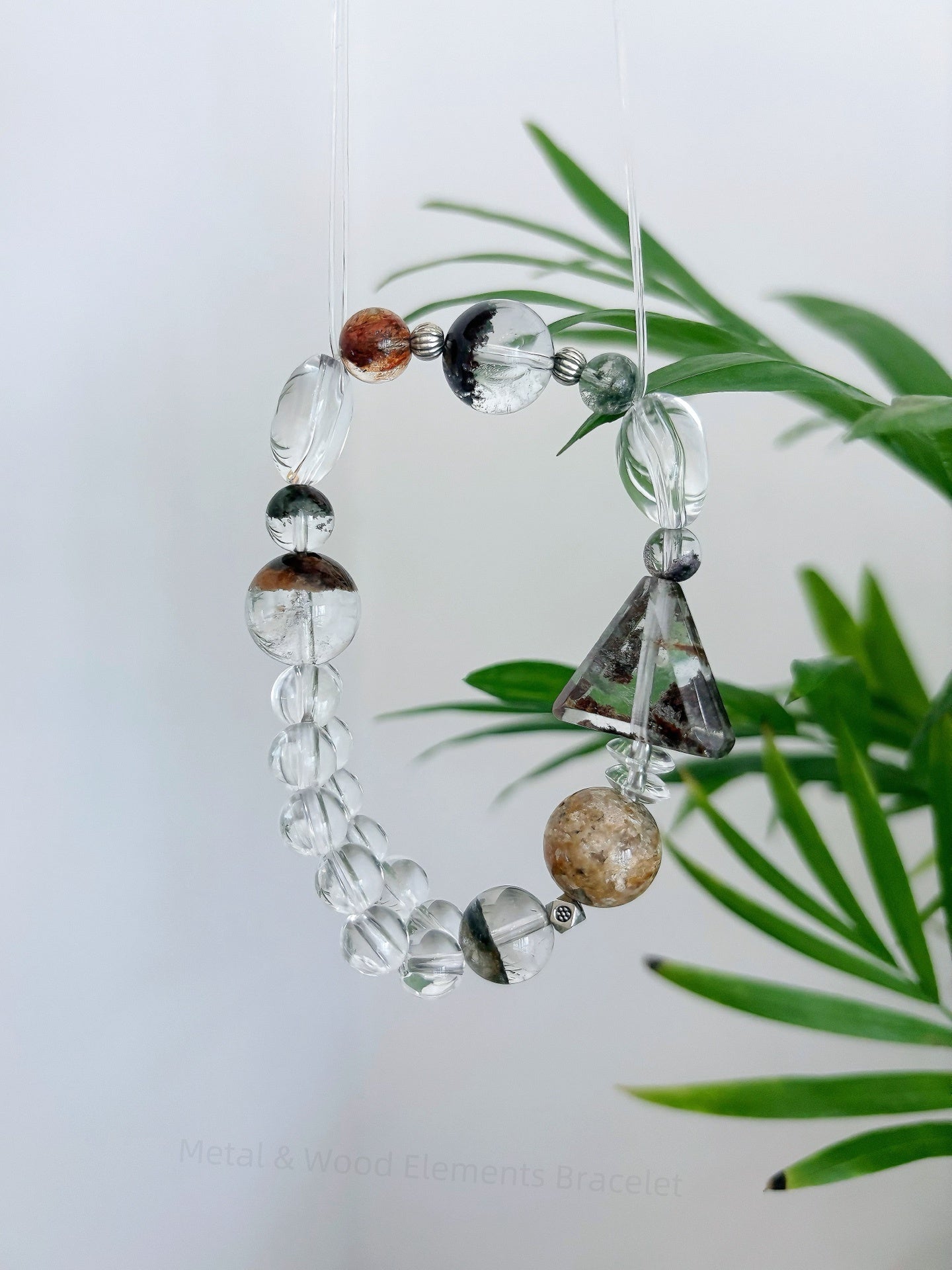 Five Elements Crystal Bracelet for Balance & Prosperity - White Crystal & Four Seasons Ghost Stone Energy Jewelry