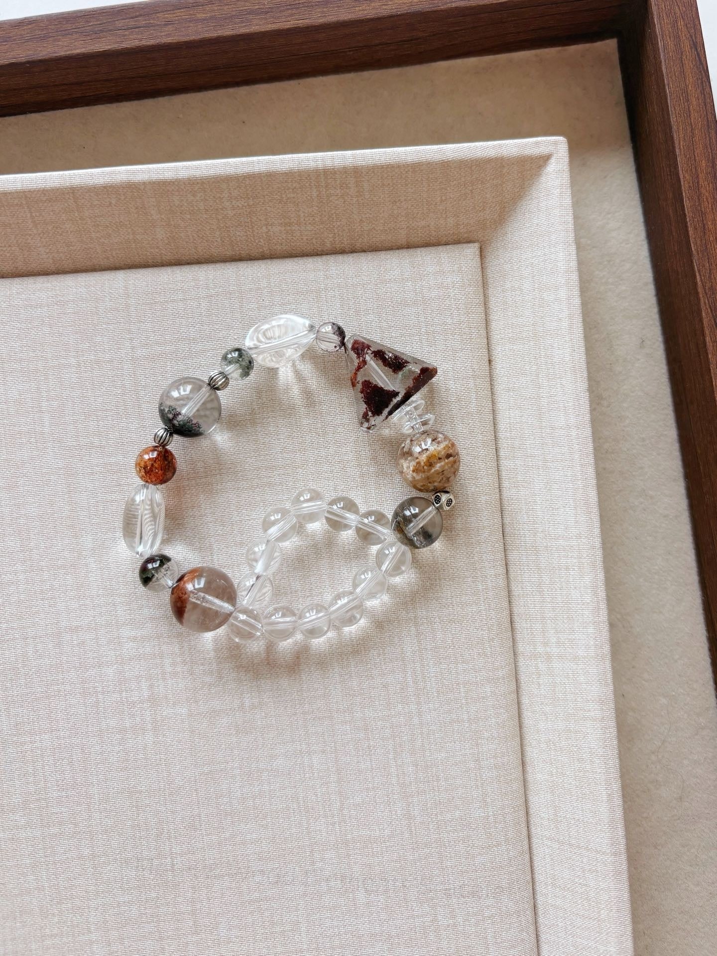 Five Elements Crystal Bracelet for Balance & Prosperity - White Crystal & Four Seasons Ghost Stone Energy Jewelry
