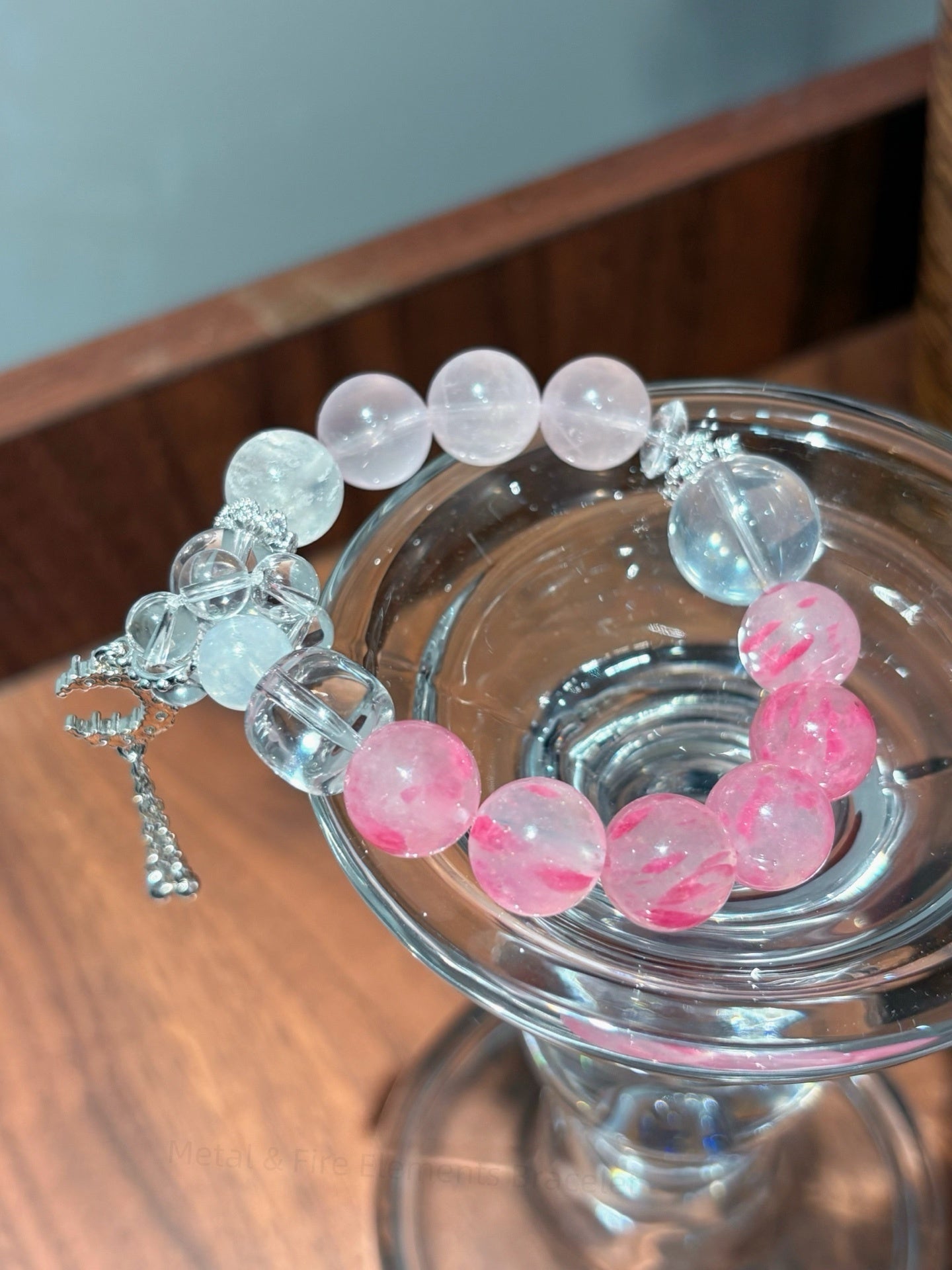 Five Elements Energy Balance Crystal Bracelet - Cherry Blossom Rain, Pink Aventurine, White Howlite & Moonstone for Harmony