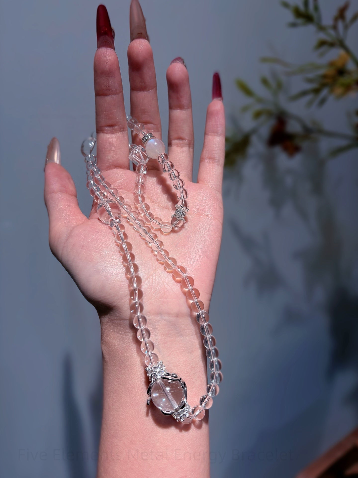 Five Elements Metal Energy Bracelet - Moonstone, Azeztulite, Clear Quartz for Harmony & Spiritual Growth