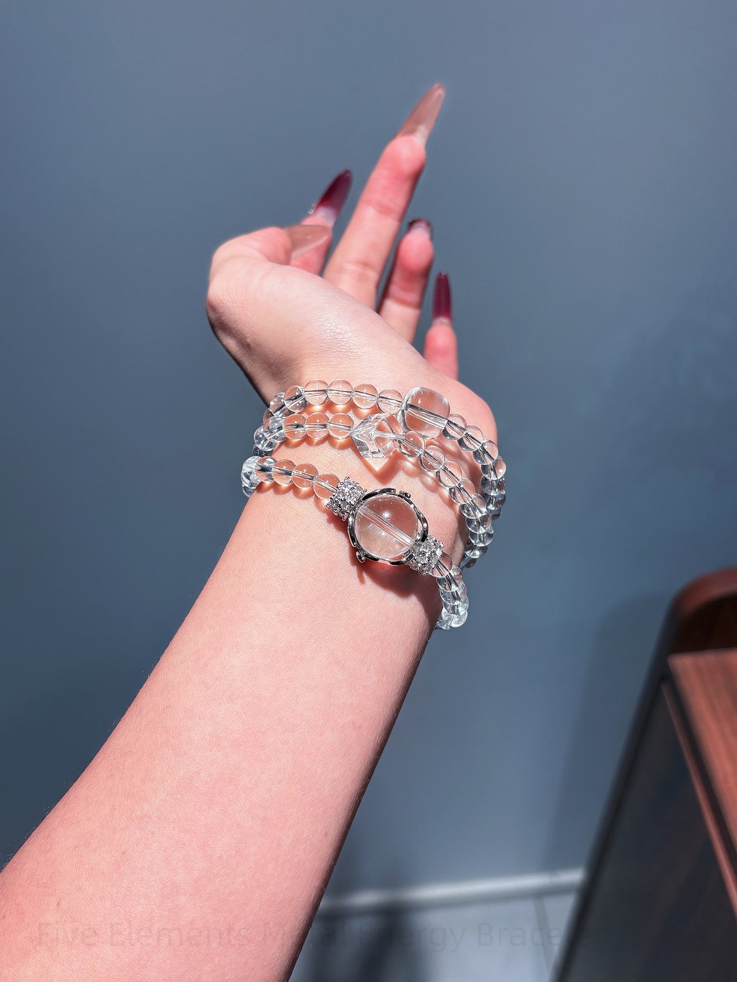 Five Elements Metal Energy Bracelet - Moonstone, Azeztulite, Clear Quartz for Harmony & Spiritual Growth