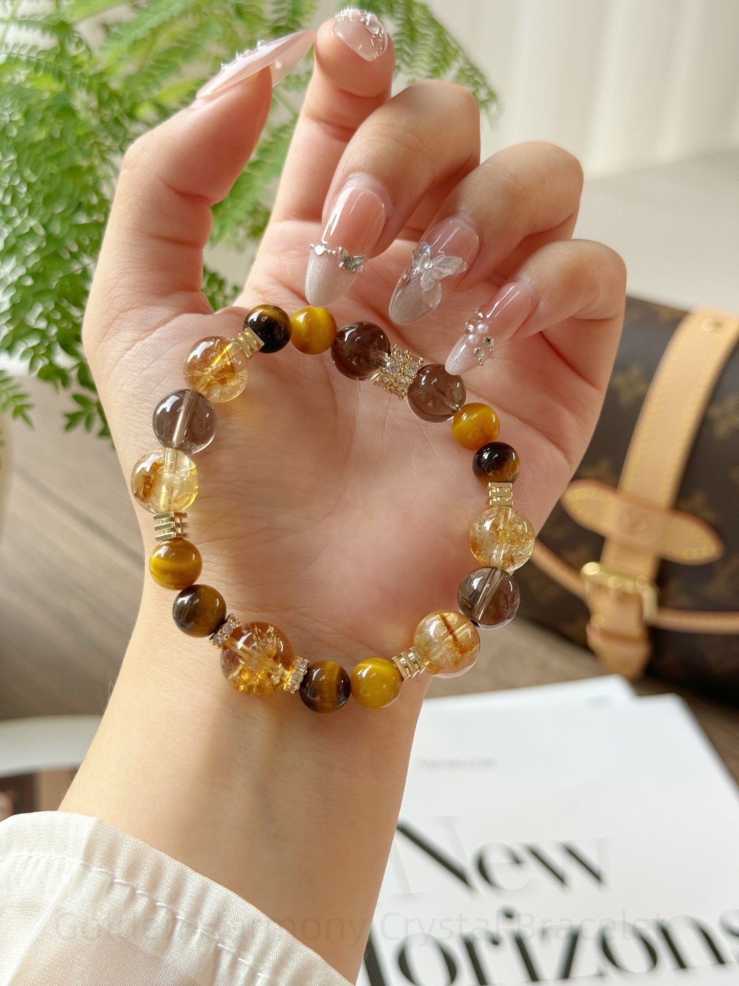 Golden Harmony Crystal Bracelet - Citrine, Tiger Eye & Smoky Quartz for Wealth, Confidence & Energy Balance