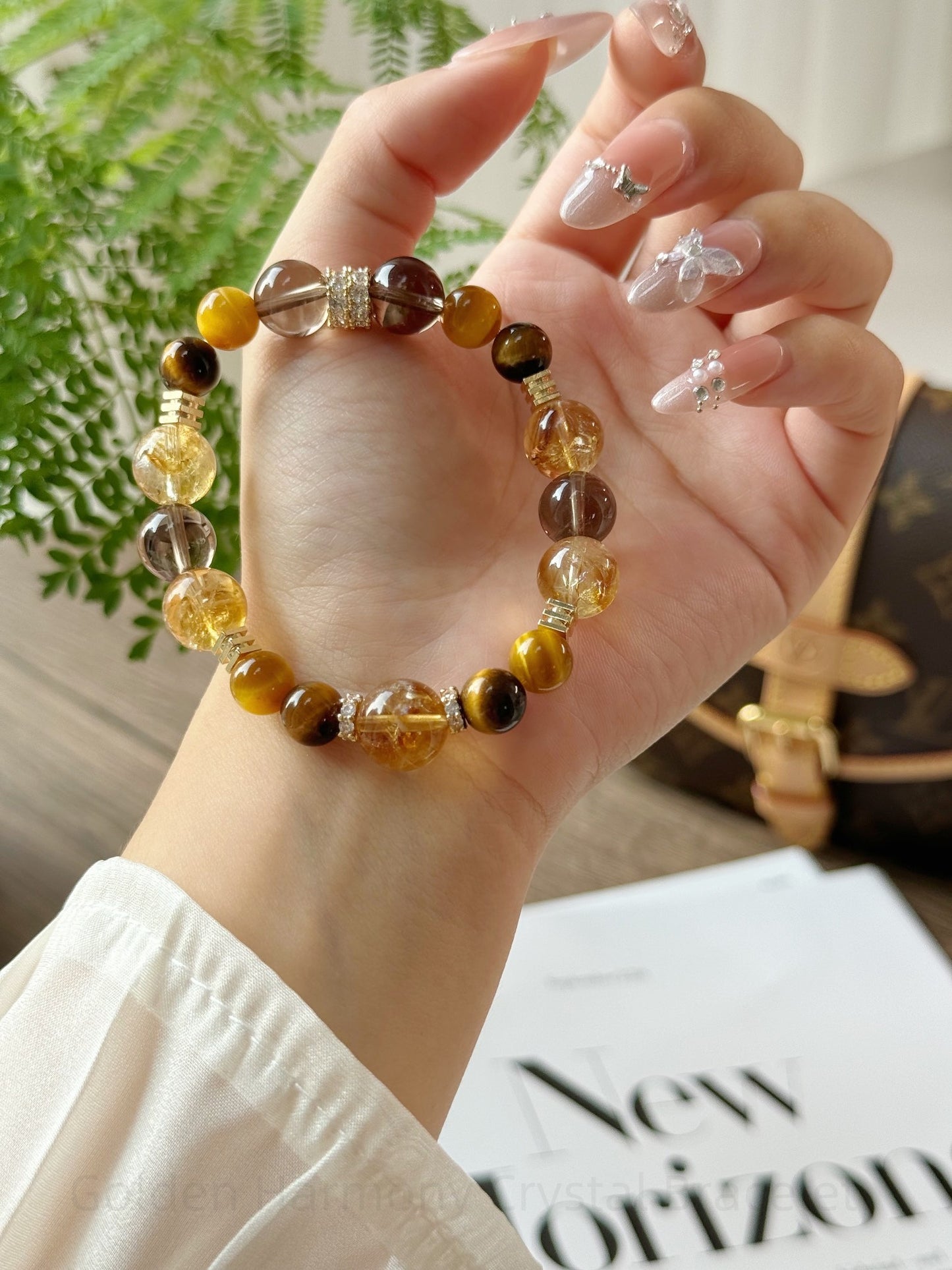 Golden Harmony Crystal Bracelet - Citrine, Tiger Eye & Smoky Quartz for Wealth, Confidence & Energy Balance
