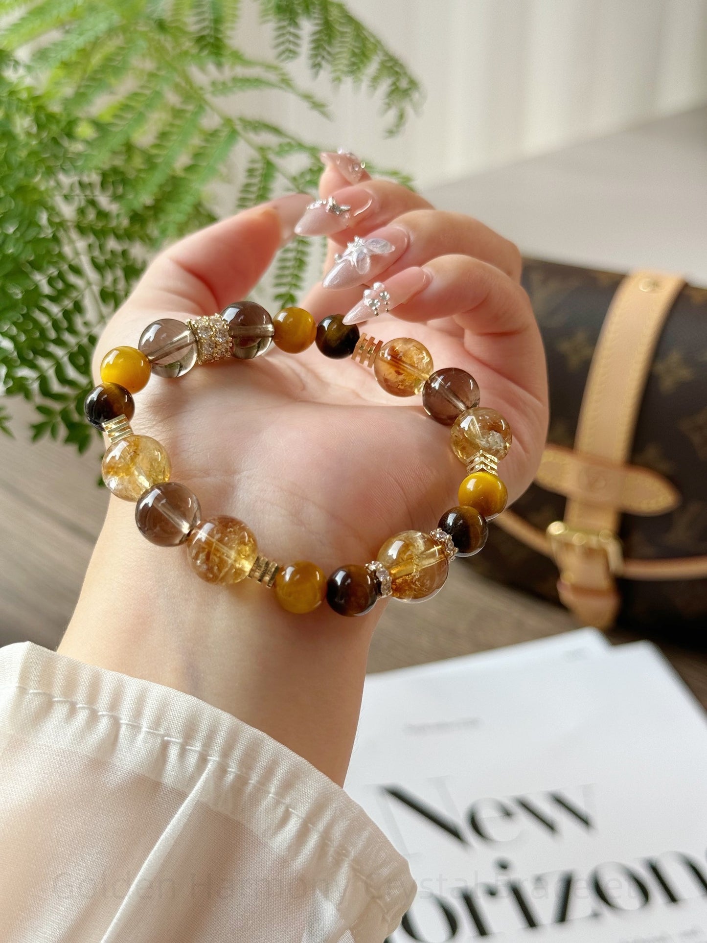 Golden Harmony Crystal Bracelet - Citrine, Tiger Eye & Smoky Quartz for Wealth, Confidence & Energy Balance