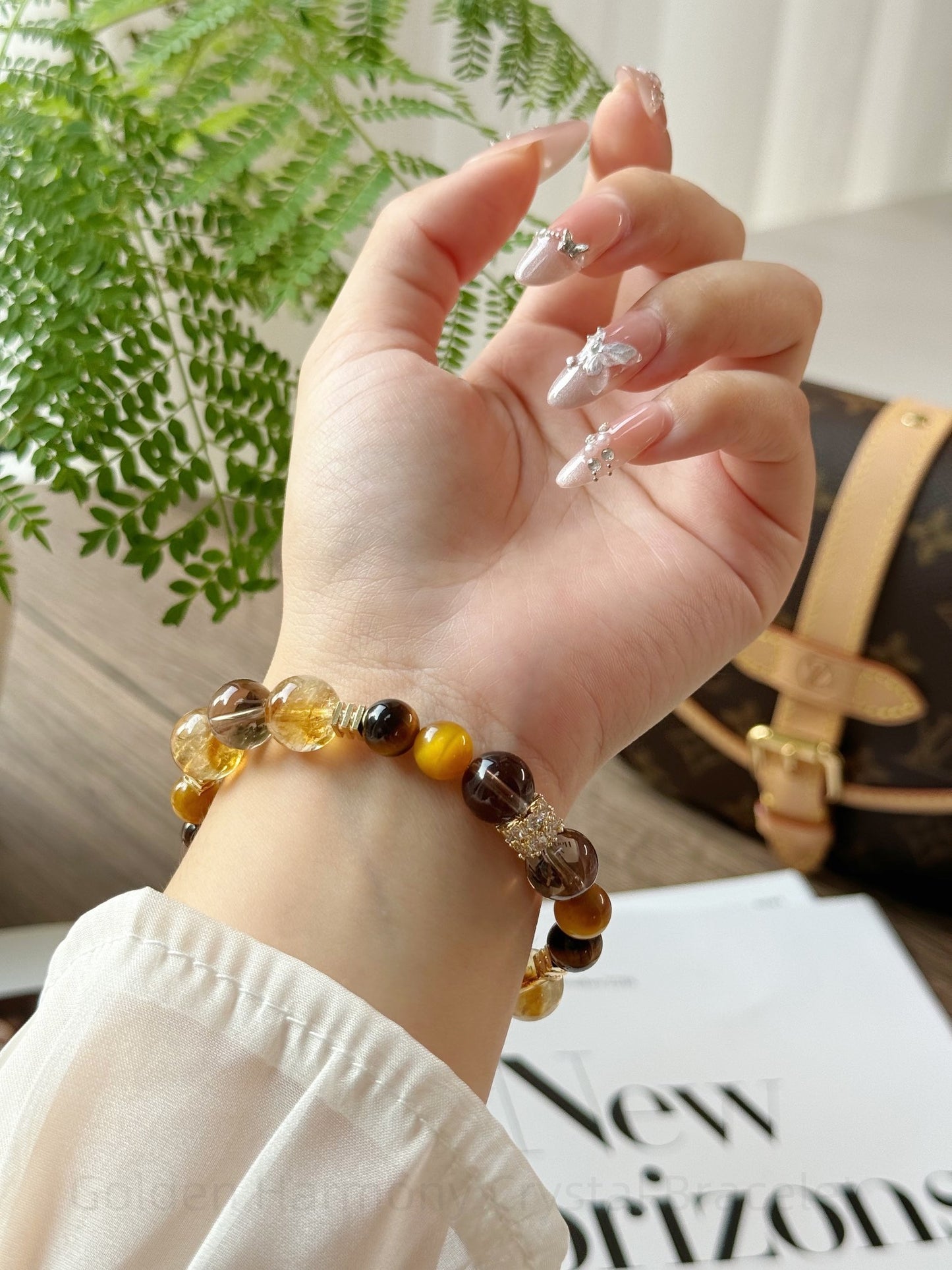 Golden Harmony Crystal Bracelet - Citrine, Tiger Eye & Smoky Quartz for Wealth, Confidence & Energy Balance