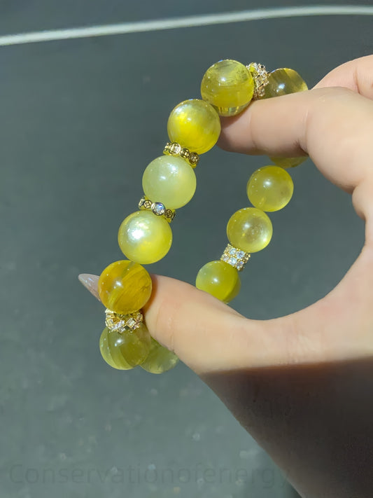 Golden Lepidolite Crystal Bracelet for Emotional Balance & Wealth Manifestation | Healing Energy Stone Jewelry for Stress Relief & Creativity