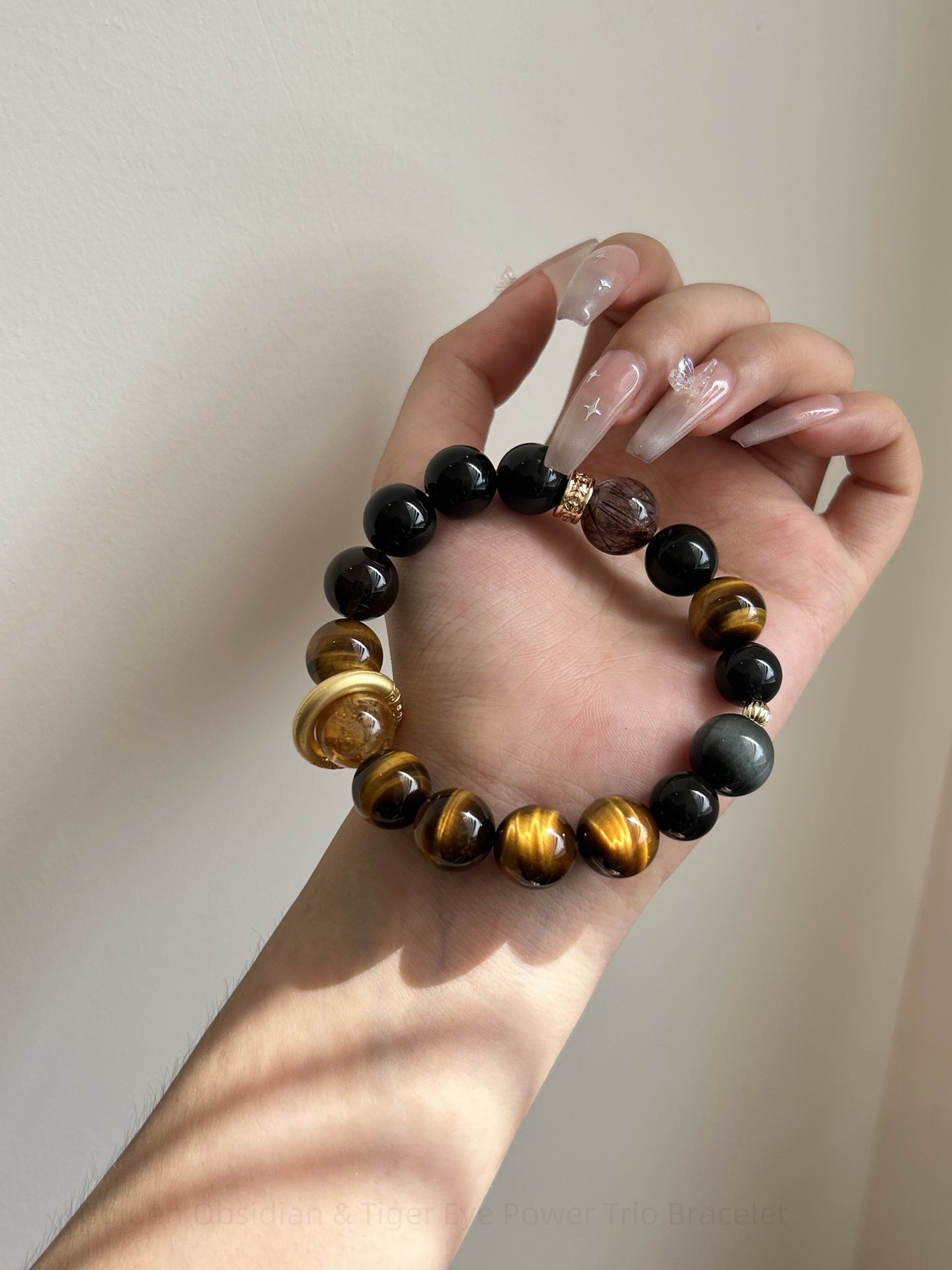 Golden Obsidian & Tiger Eye Power Trio Bracelet - Grounding Protection, Courage & Abundance Energy
