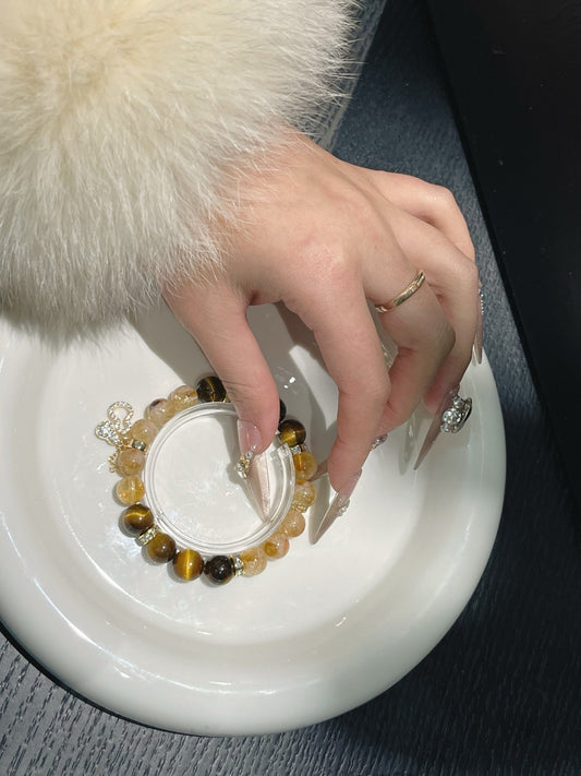 Golden Power Duo Bracelet - Citrine & Tiger Eye Stones for Abundance, Clarity & Confidence | Handmade Energy Jewelry