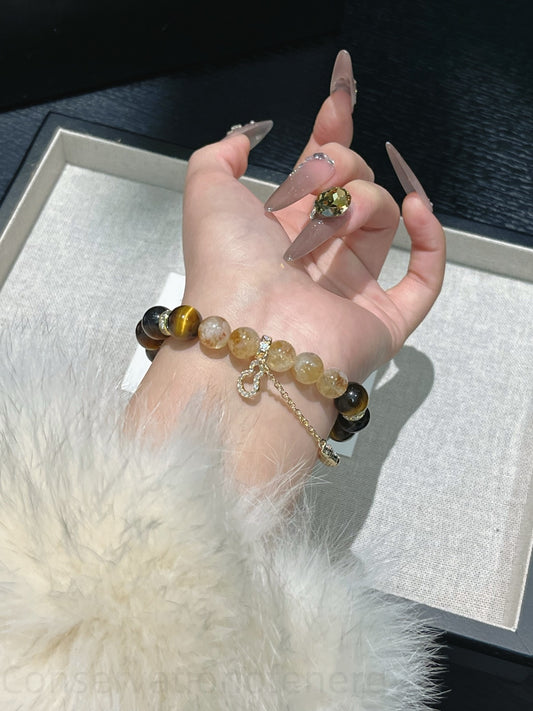 Golden Power Duo Bracelet - Citrine & Tiger Eye Stones for Abundance, Clarity & Confidence | Handmade Energy Jewelry