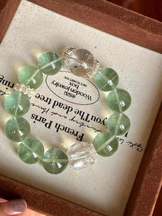 Green Fluorite & Clear Quartz Bracelet for Harmony, Creativity & Spiritual Balance - Natural Healing Energy Bracelet Chakra Jewelry