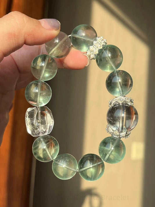 Green Fluorite & Clear Quartz Bracelet for Harmony, Creativity & Spiritual Balance - Natural Healing Energy Bracelet Chakra Jewelry