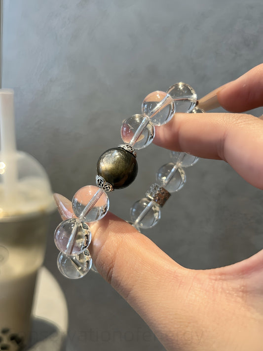 Green Lepidolite & Clear Quartz Energy Bracelet - Stress Relief, Mental Clarity, Positive Balance & Creativity Boost