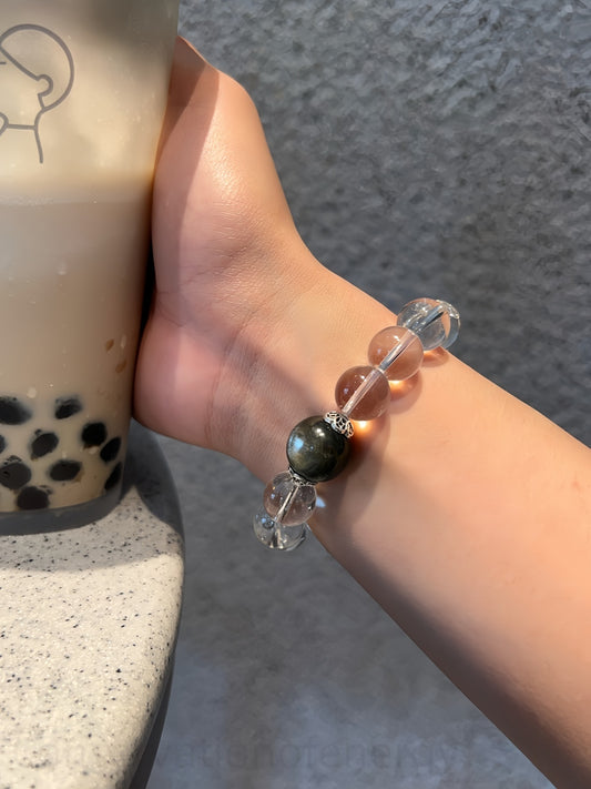 Green Lepidolite & Clear Quartz Energy Bracelet - Stress Relief, Mental Clarity, Positive Balance & Creativity Boost